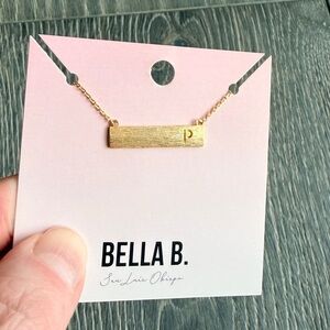 Gold Bar Initial Necklace "P"